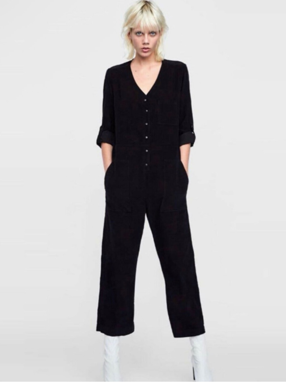 Zara The Loose Overall black corduroy jumpsuit M